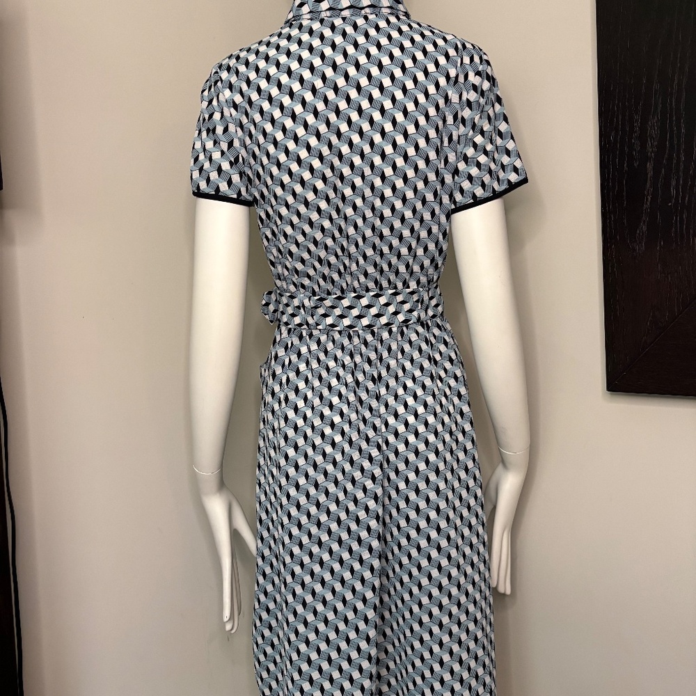 Vintage style blue and white dress with belt - Picture 7 of 8